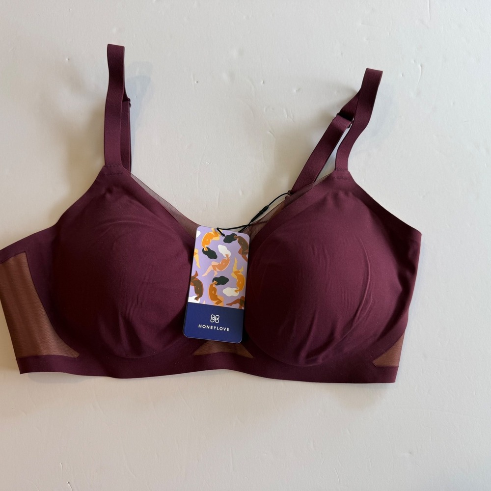 Honeylove Crossover Bra Fig Burgundy Wire-Free Support Size Large 38B/C NWT
